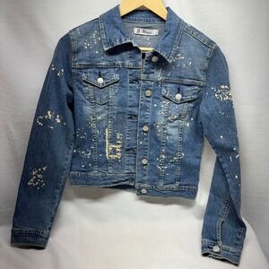 G Star Womens Denim Jacket Medium Distressed Paint‎ Splatter Style